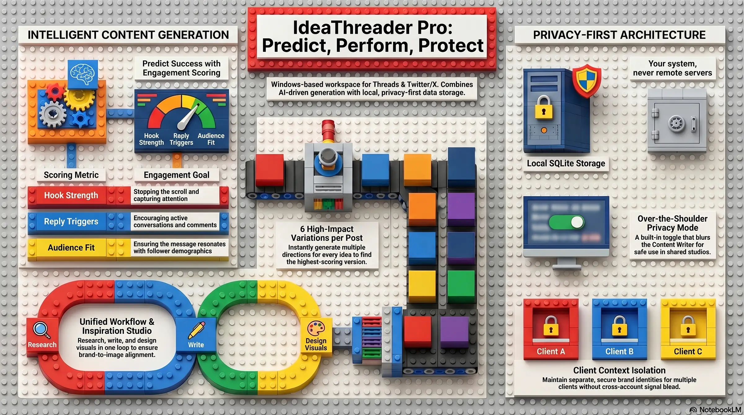 IdeaThreader Pro system overview: intelligent content generation, unified workflow, and privacy-first architecture