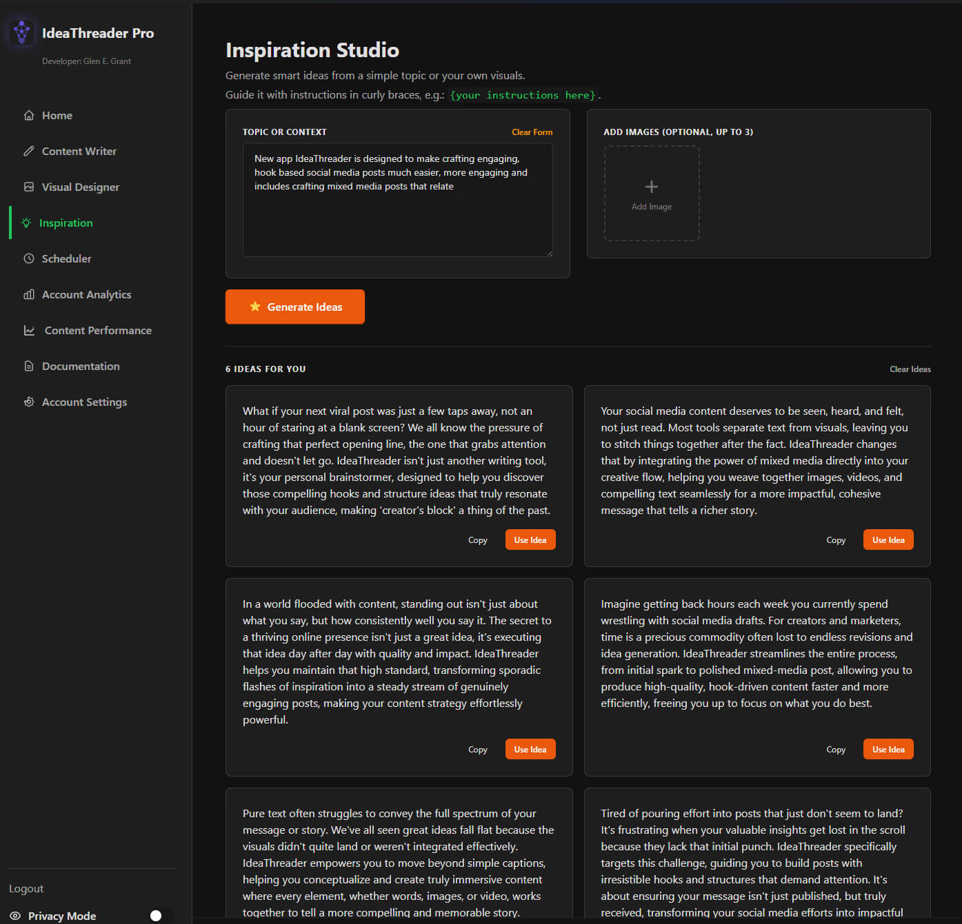 Inspiration Studio with creative research and client context