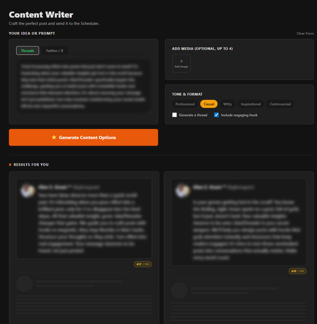 Content Writer with privacy blur active
